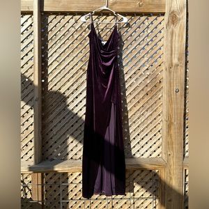 Stretch Plum Purple Velvet Slip On With Leg Slit Dress. Size L.